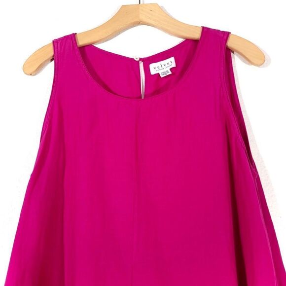 VELVET by Graham & Spencer Esther Silk Voile Tank Babydoll Dress Fuchsia Pink - Picture 4 of 13